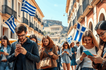Άτομο που χρησιμοποιεί την εφαρμογή Vivawallet στο κινητό, διαχειρίζοντας οικονομικά.