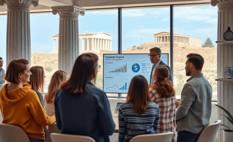 Ένας καταναλωτής εξετάζει τις επιλογές χρηματοδότησης από την Credicom.